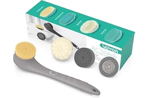 VOYOR 4-IN-1 Spazzola Schiena Doccia Spazzola Corpo Elettrica Spugna Doccia Silicone Con Manico Lungo IPX6 Impermeabile 4 Accessori Per Spazzola Esfoliante 2 Ingranaggi Spazzola Doccia BC300 (Grigio)