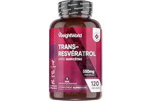WEIGHTWORLD Trans Resveratrol (98%) avec Quercétine 550mg, 120 Gélules Vegan pour 4 Mois Source de Vitamine C, Resveratrol Polyphenols Renouée du Japon avec Sophora Japonica sans Stéarate Magnésium