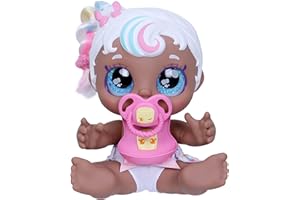 Kindi Kids Mini Mello Scented Kisses Little Sister Official Baby Doll with Big Glitter Eyes, Chubby, Squishy Arms and Legs, Removeable Nappy, Dummy and Bib