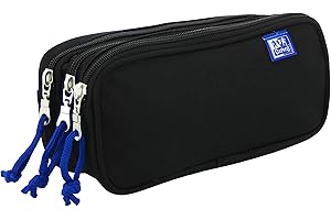 Oxford, Estuche Escolar 3 Compartimentos, Goma Elástica, 3 Cremalleras, Color Negro