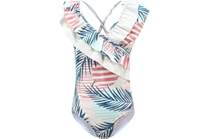 Aisyee Mädchen Badeanzug Kinder Einteiliger Bademode Hawaiian Rüschen Floral Mädchen Badebekleidung 3-16 Jahre