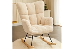 ‎HAWTHYHOME Hawthyhome Schaukelstuhl Relaxstuhl Sessel Stuhl Wohnzimmersessel, Schaukelsessel Gepolsterter Schwingsessel bis 136 kg belastbar Beige Lounge Chair fürs Wohnzimmer Schlafzimmer Balkon