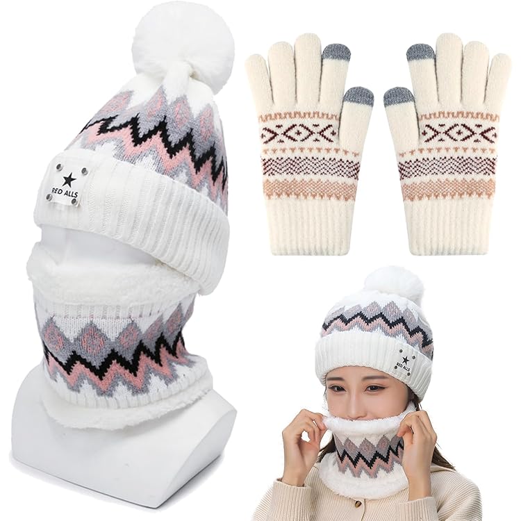 Accessoire Froid Sport Ensemble Bonnet Écharpe Gants Chaussettes Hiver - 4 En 1 Femme Gants Tactiles Hiver