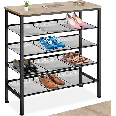 Baroni Home Schuhschrank Aus Vlies – Platzsparend, 5 Regale, Schwarz, 57x92x28 Cm
