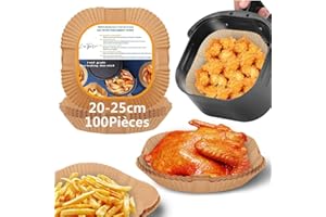 GÉNÉRIQUE L'AS TIJARA Papier Cuisson Air Fryer 100 Pièces, 20-25cm XL Carré Paper Sulfurisé Friteuse a Air, Airfryer Parchemin Accessoires compatible avec Cosori Philips Cecotec Friteuse Sans Huile