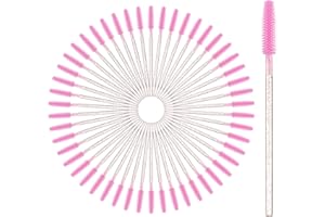 vgggrd 50 Pcs Disposable Eyelash Brushes, Eyelash Brush Makeup Tools for Lash Extensions, Eyebrow Castor Oil Brush Makeup Tool (Transparent Pink)
