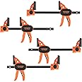 JORGENSEN 150 mm Woodworking Clamps 4-Pack, Splicable to 400 mm Ratchet Bar Clamps, Quick Release Clamp Set, 290 mm Spreader, One Handed Wood Clamp, Max 68 kg Load Limit