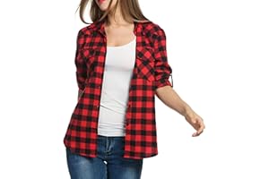 Timuspo Damen Kariertes Hemdbluse Knopfleiste Langarm Oktoberfest Bluse Karo Tunika Casual V-Ausschnitt Oberteile Flanellhemd Tops