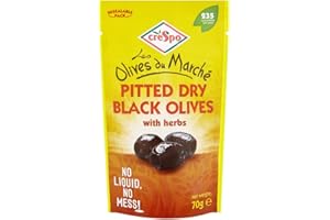Crespo Pitted Dry Black Olives with Herbs, 70 g, Pack of 8