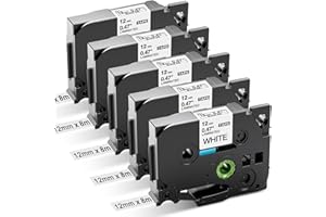Aken 5Pz Nastro per Etichette Compatibile con Brother P-touch TZe-231 TZe231 TZ-231, Nastro 12mm Compatibile con Etichettatrice Brother PT-H110, H100R, H107B, H100LB, 1000, 1010, P300BT