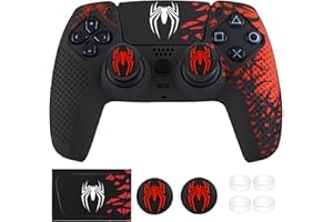 DEADSKULL – Spidy Edition Protective Cover Case Compatible with PlayStation DualSense Anti-Slip PS5 Remote Skin, PS 5 Controller Accessories,Silicone Sleeves Set (Red & Black)
