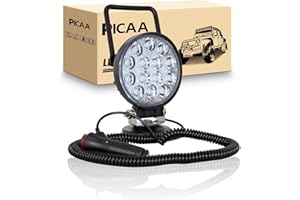 PICAA 1 pezzi 42W 4 Pollici Faro da lavoro a LED da con magnete base magnetica accendisigari Alluvione portatili a LED rotondi da per Auto Barca FUORI STRADA 4X4 SUV ATV UTV Camion 12V 24V