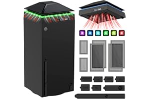 Ventilateur avec Lumière Colorée LED pour Xbox Séries X, MENEEA Refroidisseur de Filtre Anti-Poussière avec Bouchons de Protection en Caoutchouc (Version de Base - Noir)