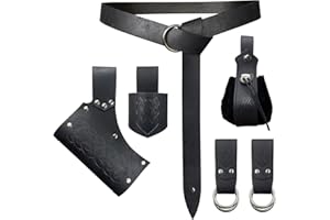 EpicCos 6 PCs Renaissance Belt Costume Medieval Accessories Belt Pouch Skirt Hiking Sword Frog Viking Horn Belt Holster