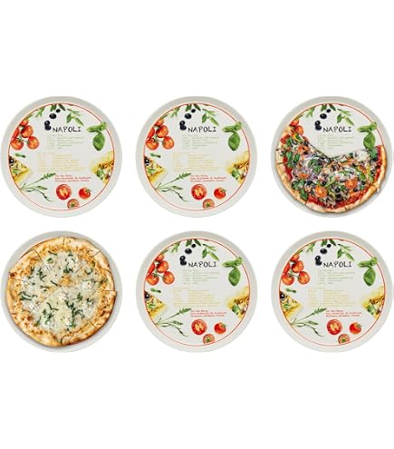 Lot De 6 Assiettes à Pizza XXL Blanches En Porcelaine - 33,5 Cm, Pour 6 Personnes - 4