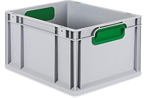 aidB Eurobox NextGen Color grün, 400x300x220 mm, Griffe geschlossen, robuste Plastikbox aus Kunststoff mit ergonomischen Griffen, stapelbare Kunststoffkiste, ideal für die Industrie