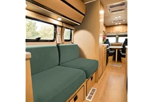 SYLC Bezüge Für Wohnwagenpolster Jacquard, rutschfeste Wohnmobil Sitzbezüge Mit 2 Cord, Sofa Sitzkissenbezug Für Schonbezug Wohnwagen Polster (Green,W 94-122 cm, D 26-40 cm)