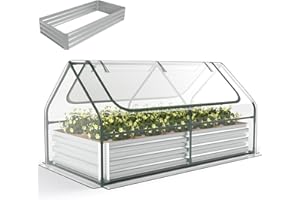 GiantexUK Raised Garden Bed with Greenhouse, 2 in 1 Galvanized Metal Rectangular Elevated Planter Box with Cover & Roll-up Windows, Bottomless Flower Herbs Plants Vegetables Grow Box (Clear PVC Cover)