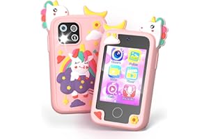 PHNIXGAM Kids Phone Toy for Boys Girls Age 3-10, 2.8”Touchscreen Phone Toy Gifts with Dual Camera, Learning Games, Music Player and 32GB Card (Pink)