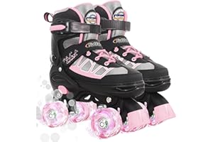 Nattork Roller Skates for Kids Boys Girls, 4 Size Adjustable Rollerskates with Light Up Wheels for Children Beginners for Outdoor Indoor
