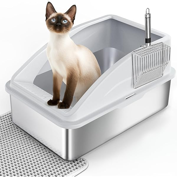 LucyBalu® STEELOO roestvrijstalen kattenbak geurvrij | XXL toilet | moderne hop-in toilettank zonder deksel | antraciet