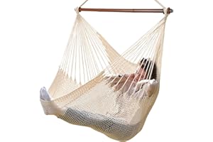 ‎BATHONLY Bathonly Großer Hängesessel mit Metall-Spreizstange, bis 150 kg belastbar, Karibik Hängeschaukel, XL Handgewebt Hängestuhl für Indoor und Outdoor, Wohnzimmer, Terrasse, Garten, Balkon (Beige)