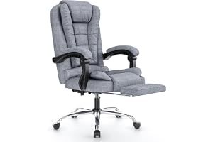 naspaluro Office Chair with Footrest, Ergonomic Desk Chair up to 150kg Grey | Ergonomisk Kontorsstol with Spring-Packed Seat & Soft Arms, Height Adjustable Reclining Stol Computer Chair for Office Gaming