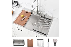 Bokaiya Évier Cuisine 1 Bac,Évier Cuisine Multifonction,Évier Inox Brossé 1 Bac avec Distributeur Savon Égouttoir Planche à Découper Tamis et Bouchon,Évier Inox 304 1 cuve Montage à Encastré (76*46cm)