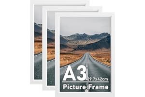 ZUEYUNSTOO A3 Picture Frame, 3 Pack White A3 Poster Frames, 29.7x42cm Photo Frames with Safe Perspex Front, Wall Mounting