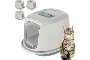 CAT CENTRE Jumbo Blue Cat Hooded Litter Tray High Sided Rim Big Extra Spacious Long Wide Adult Big Cats XL Toilet Enclosed Box Pan Loo Charcoal Filter Flap Door Lidded Detachable Hood Easy Cleaning