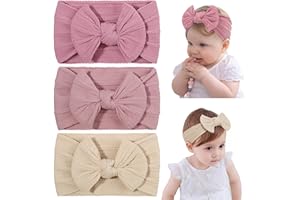 DiULi Baby Headbands, 3 Pcs Baby Headbands for Girls Stretchy Soft Babys Bows Cute Headwear Nylon Toddler Infant Hairbands Babys Turban Headband Elastic Hair Bands for Kids Infants Toddlers Newborn（A）