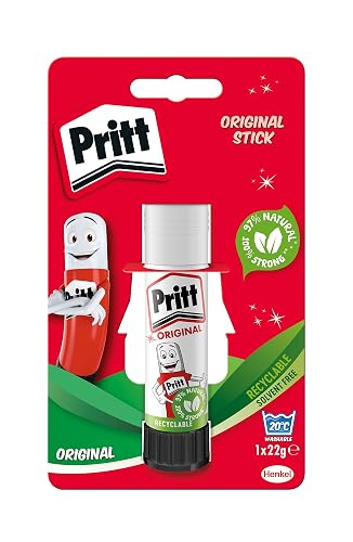 Pritt Glue Stick, Safe & Child-Friendly Craft Glue for Arts & Crafts Activities, Strong-Hold adhesive for School & Office Supplies, 1x22g, white