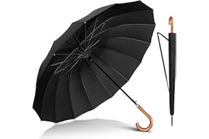 NINEMAX Zakrzywiony Parasol Długie,DłUgi Parasol Wiatroszczelny Mocny,Klasyczny Drewniany Uchwyt,16-Ramienny Drewnianą RąCzką,dla MężCzyzn i Kobiet