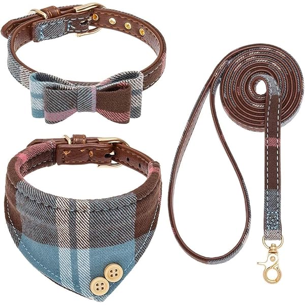 Hundehalsband & Leine Set Mit Fliege, Leopardenmuster – Nylon, Für Große Hunde (Gr. L)