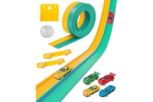 Flexibel racerbana för barn i åldrarna 3, 4, 5 och 6, 4,6 meter lång bilbana med 4 leksaksbilar, racerbana, present till pojkar och flickor