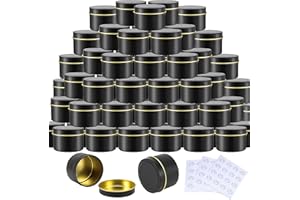 SEUNMUK 48 Envases para Velas de 4oz, Tarros para Hacer Velas, Latas de Metal Vacías con 3 Etiquetas Adhesivas, para Almacenar Cera, DIY, Arte, Manualidades, Regalos, Negro(Borde Dorado)