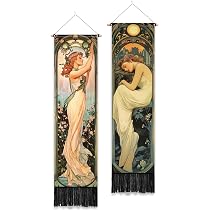 Tenture Murale Verticale Fleur Pivoine Japonaise Avec Glands - Lot De 2 - 130x33 Cm - Décoration Murale Pour Chambre, Salon, Salle De Bain - 3