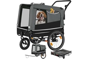 tectake® Remorque Velo Chien 3 en 1 Pliable avec Reflecteurs, Drapeau, Remorques Vélo pour Chiens Aussi comme Poussette Chien Animaux de Compagnie de Taille Moyenne Charge Maximale 40 kg