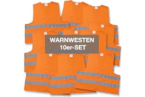 4business 10 Stück Kfz Warnweste orange EN ISO 20471 Klasse 2 für Erwachsene Unisize TÜV-geprüft waschbar