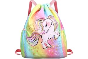 RHCPFOVR Sac à dos à cordon pour enfants - Sacs licorne pour filles Gym Dance Beach Swim Travel Bag