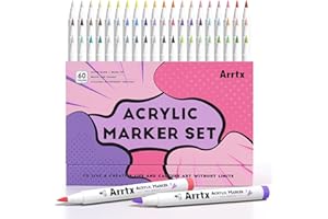 ‎ARRTX Arrtx pisaki akrylowe 60 kolorów, pisaki akrylowe z końcówką pędzla wodoodporne do malowania na skałach, szkła, kamienia, drewna, ceramiki, tkaniny, płótna, porcelany, metalu itp