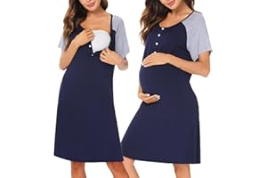 Irdcomps Women's Maternity Nightdress Breastfeeding Nursing Short Sleeve Button Nightgown Pregnancy Loungwear Sleepwear Hospital Labor Gown