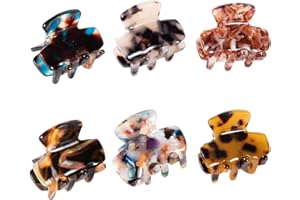 ‎TSLINC 6 Stück Haarklauenclips Kleine Haarklammern für Medium und Dünnes Haar, Rutschfeste Haar Fänger Kiefer Klemme Schildpatt Celluloseacetat Haarklauenclips für Damen Mädchen, Braun Leopard Haarklauen