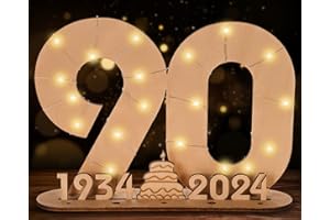 Giftota 2024 Originale Libro Degli Ospiti in Legno per Uomo e Donna - 90 Anni Regali Creativi in Denaro - Regalo di Compleanno in Legno per il 90° Anniversario con Luci LED - DIY Decorazioni in Legno