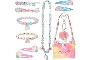 Pinkgarden Plush Unicorn Jewelry Handbag, Unicorn Necklace Bracelet Hair Clip, Best Gift