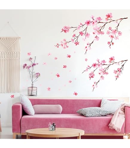 Adesivi Murali Fiori E Rami - Decorazione Parete Camera, Soggiorno, Ufficio - 2 Fogli 30x90 Cm