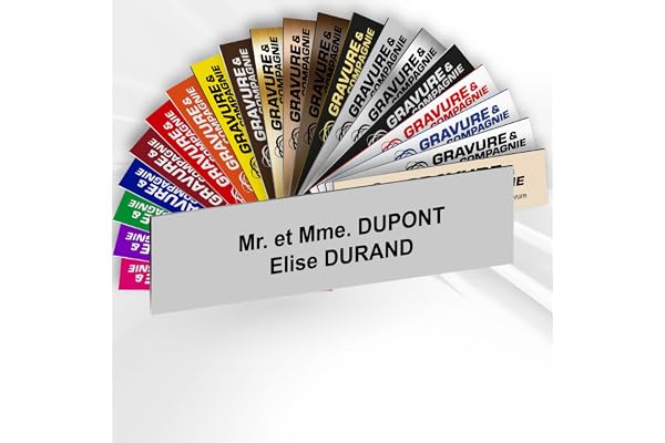 Plaque Boîte aux Lettres Personnalisable De 1 À 3 Lignes – Nom Gravé – Adhésive PVC – 10 x 2,5 cm (Gris Mat)