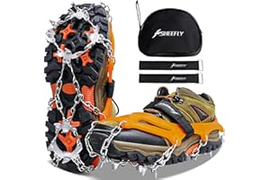 SHEEFLY Crampons Ice Cleats Traction,19 Spikes Snow Grips Ice Grippers Traction Anti-Slip Stainless Steel Spikes for Shoes and Boot,Microspikes for Running,Hiking,Climbing,Fishing,Running