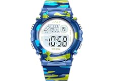 Spiky Camouflage Round Multifunctional Luminous Digital Sports Wrist Watch with Unbreakable Military Pattern Strap - Pack of 