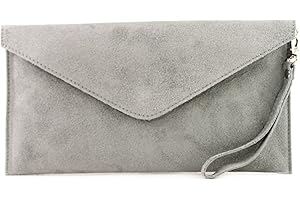 Modamoda de T106 Clutch Sac de soirée en daim, fabriqué en Italie, gris, Small